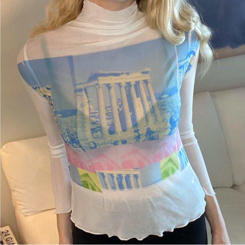 hand printed Studio of One mesh graphic top